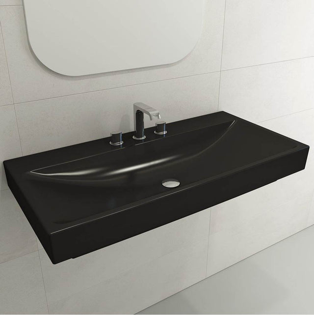 BOCCHI - Scala Arch Wall-Mounted Sink Fireclay 39.75 in. 3-Hole in Matte Black - Matte Black