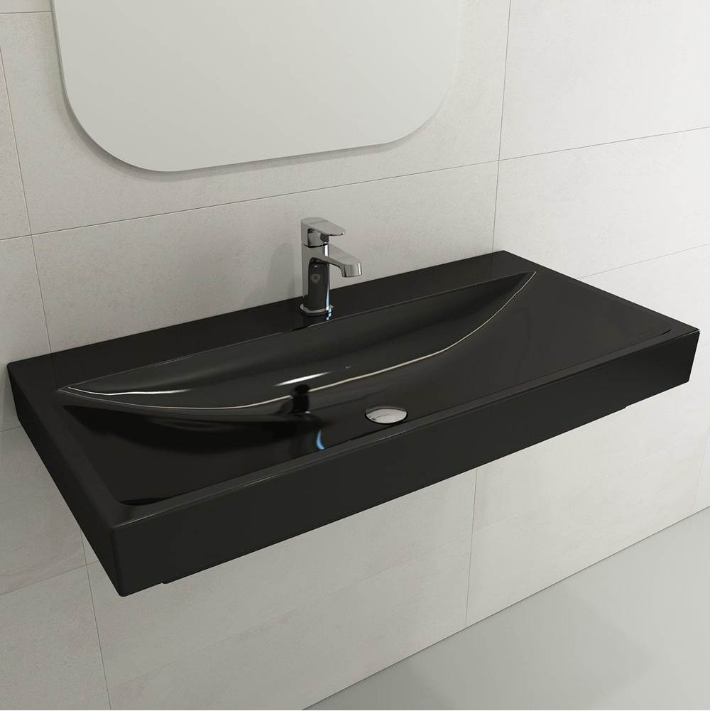 BOCCHI - Scala Arch Wall-Mounted Sink Fireclay 39.75 in. 1-Hole in Black - Black