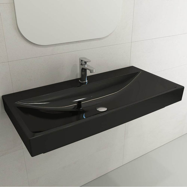 BOCCHI - Scala Arch Wall-Mounted Sink Fireclay 39.75 in. 1-Hole in Black - Black