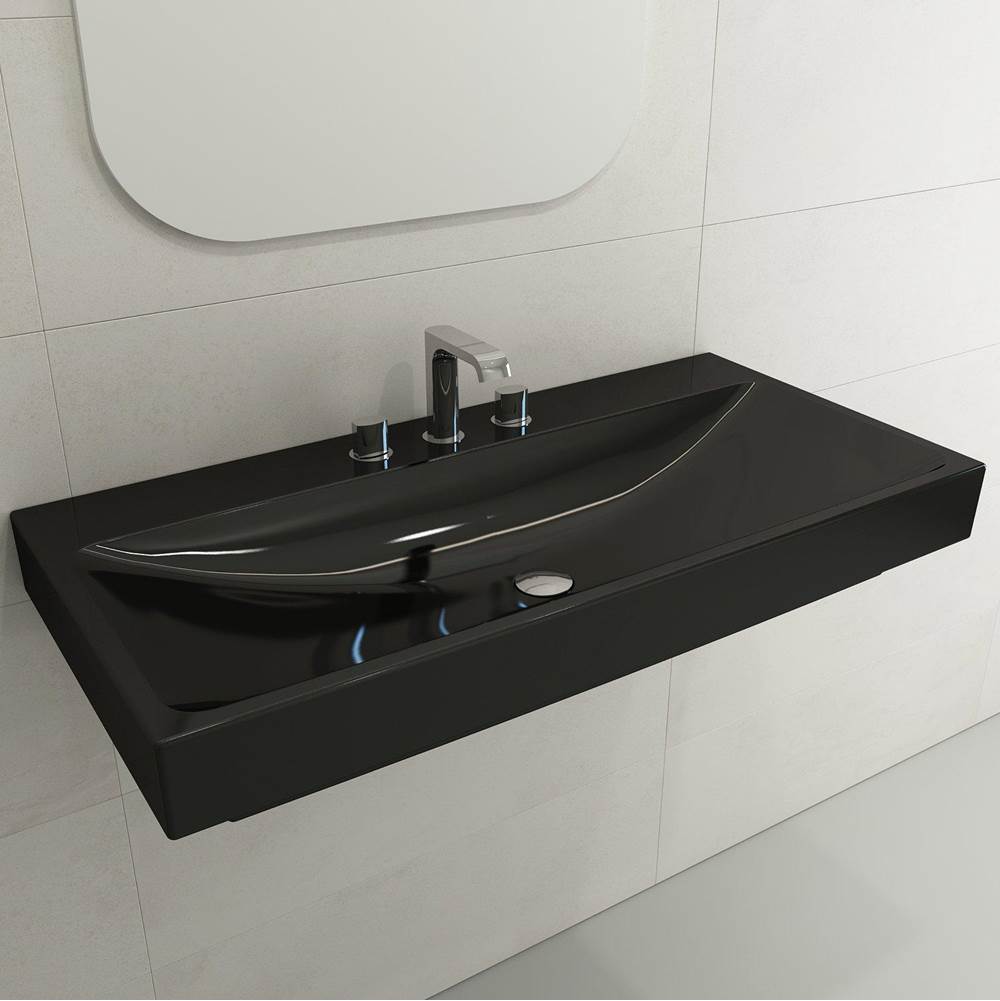 BOCCHI - Scala Arch Wall-Mounted Sink Fireclay 39.75 in. 3-Hole in Black - Black