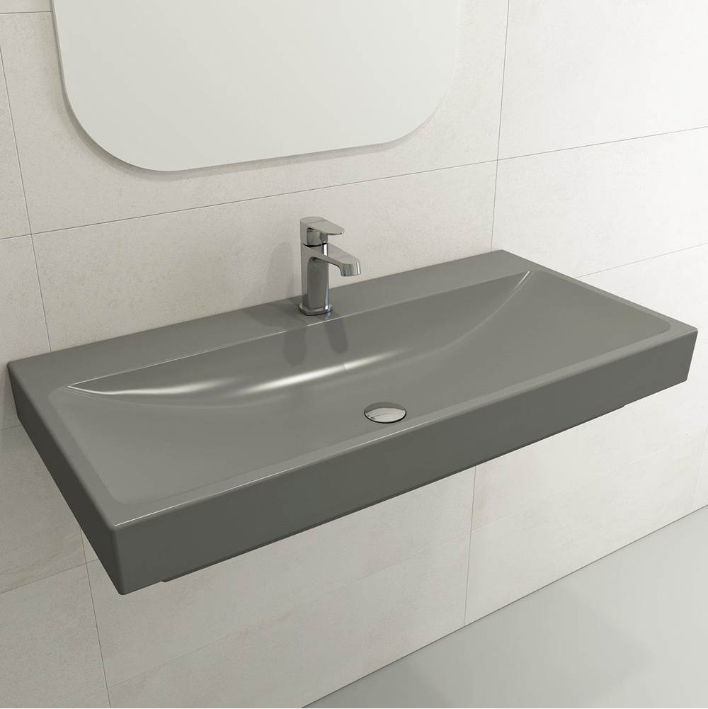 BOCCHI - Scala Arch Wall-Mounted Sink Fireclay 39.75 in. 1-Hole in Matte Gray - Matte Gray