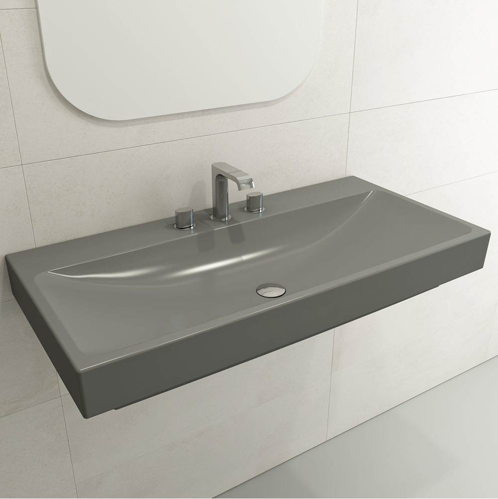 BOCCHI - Scala Arch Wall-Mounted Sink Fireclay 39.75 in. 3-Hole in Matte Gray - Matte Gray