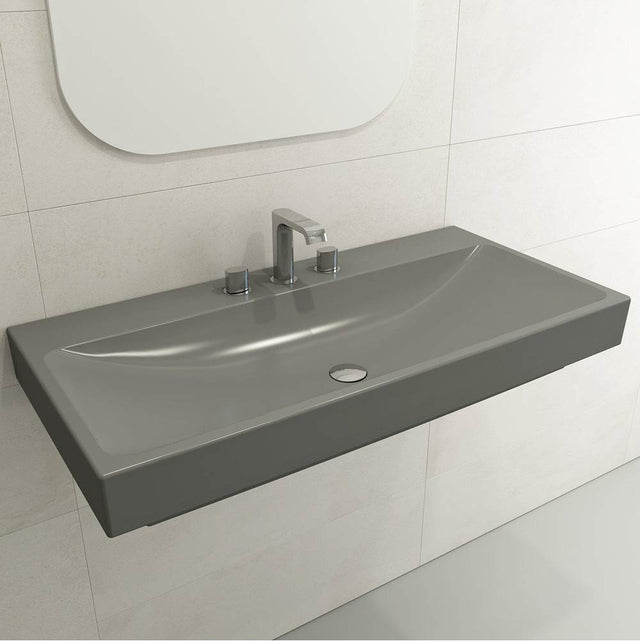 BOCCHI - Scala Arch Wall-Mounted Sink Fireclay 39.75 in. 3-Hole in Matte Gray - Matte Gray
