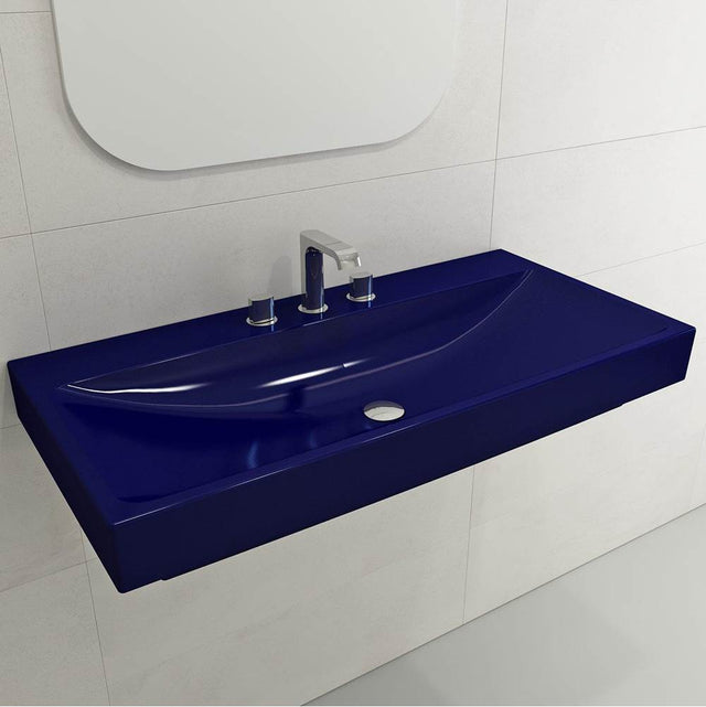 BOCCHI - Scala Arch Wall-Mounted Sink Fireclay 39.75 in. 3-Hole in Sapphire Blue - Sapphire Blue