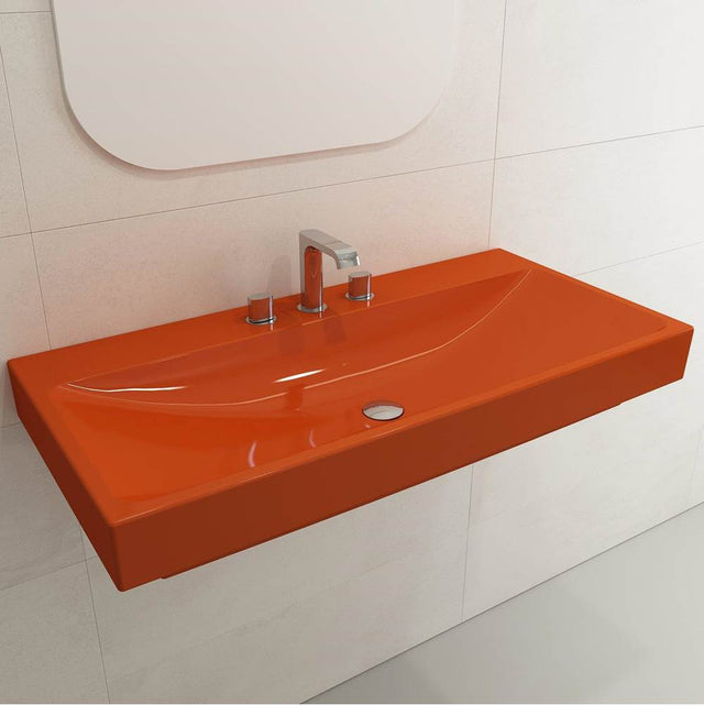BOCCHI - Scala Arch Wall-Mounted Sink Fireclay 39.75 in. 3-Hole in Orange - Orange
