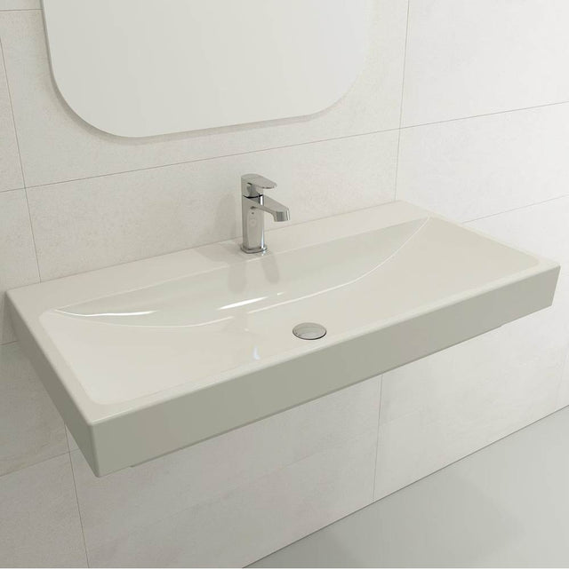 BOCCHI - Scala Arch Wall-Mounted Sink Fireclay 39.75 in. 1-Hole in Biscuit - Biscuit