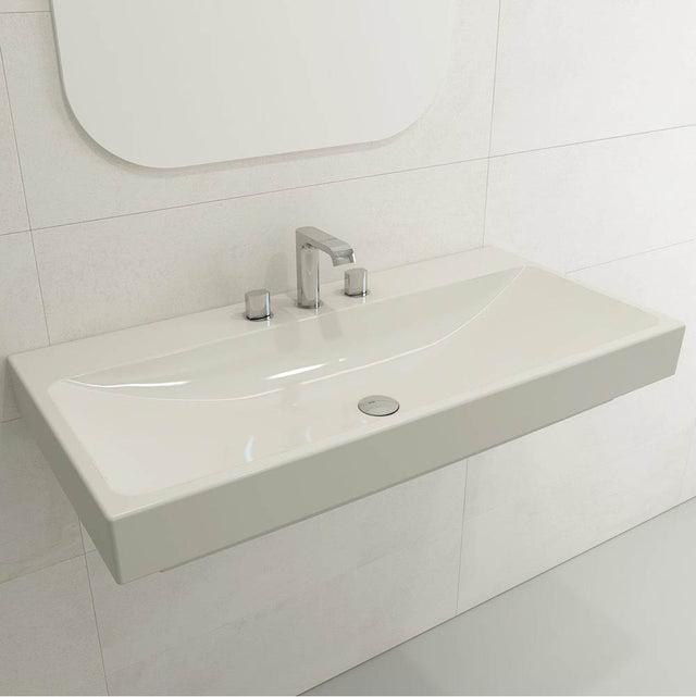 BOCCHI - Scala Arch Wall-Mounted Sink Fireclay 39.75 in. 3-Hole in Biscuit - Biscuit
