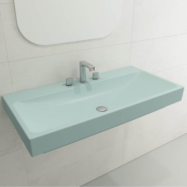 BOCCHI - Scala Arch Wall-Mounted Sink Fireclay 39.75 in. 3-Hole in Matte Ice Blue - Matte Ice Blue