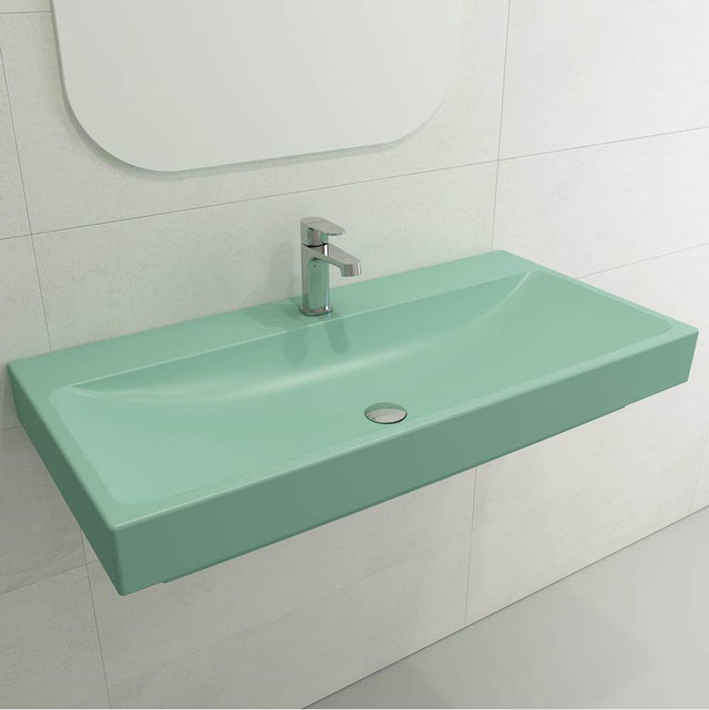 BOCCHI - Scala Arch Wall-Mounted Sink Fireclay 39.75 in. 1-Hole in Matte Mint Green - Matte Mint Green