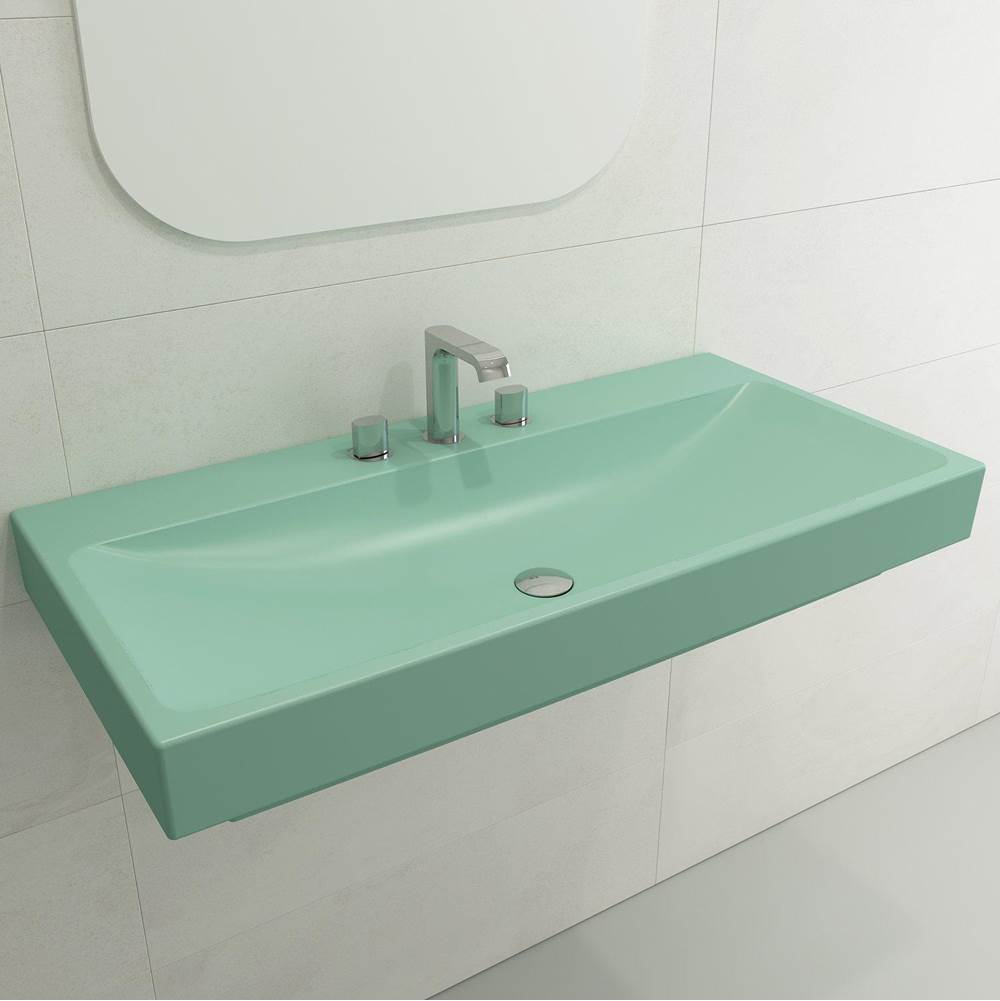 BOCCHI - Scala Arch Wall-Mounted Sink Fireclay 39.75 in. 3-Hole in Matte Mint Green - Matte Mint Green