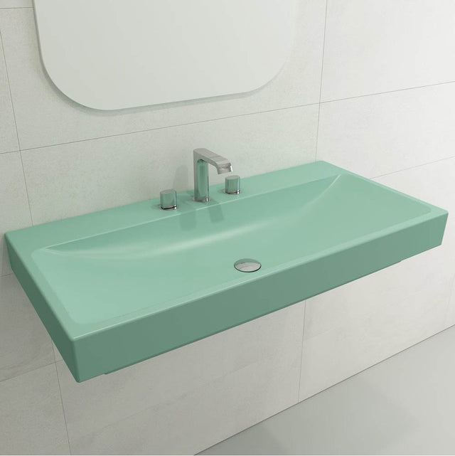 BOCCHI - Scala Arch Wall-Mounted Sink Fireclay 39.75 in. 3-Hole in Matte Mint Green - Matte Mint Green