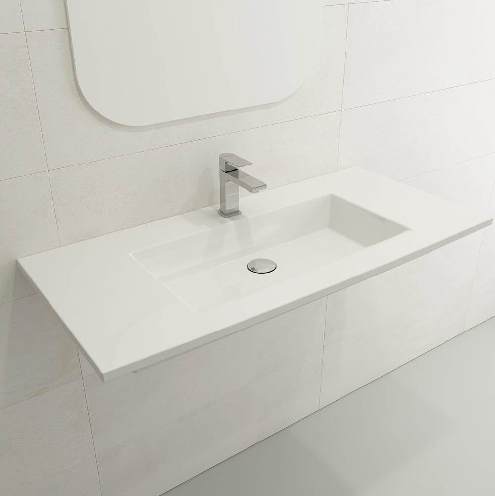 BOCCHI - Ravenna Wall-Mounted Sink Fireclay 40.5 in. 1-Hole with Overflow in White - White