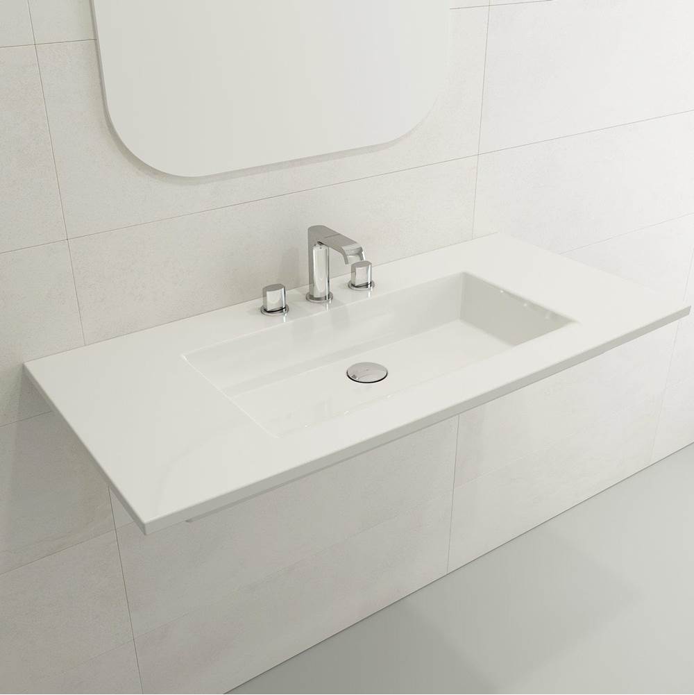 BOCCHI - Ravenna Wall-Mounted Sink Fireclay 40.5 in. 3-Hole with Overflow in White - White