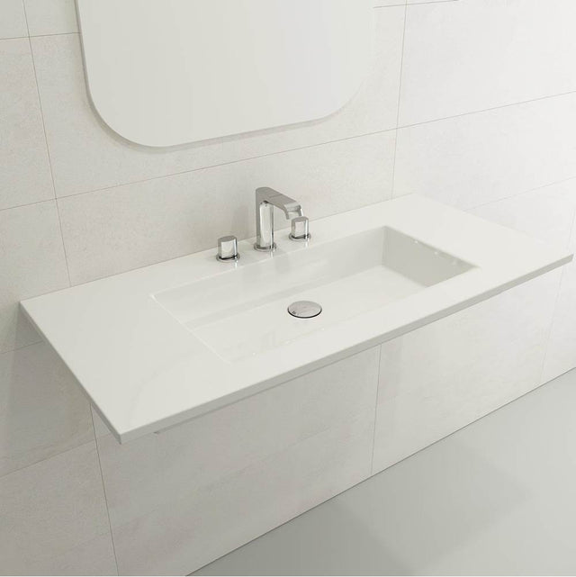 BOCCHI - Ravenna Wall-Mounted Sink Fireclay 40.5 in. 3-Hole with Overflow in White - White