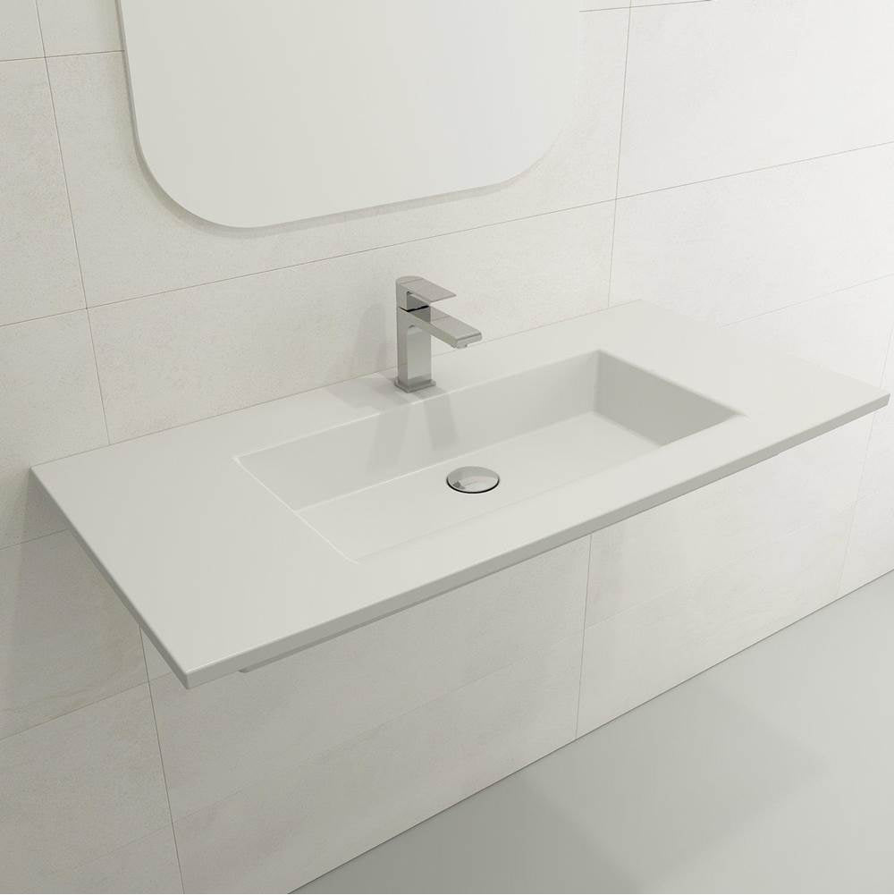 BOCCHI - Ravenna Wall-Mounted Sink Fireclay 40.5 in. 1-Hole with Overflow in Matte White - Matte White