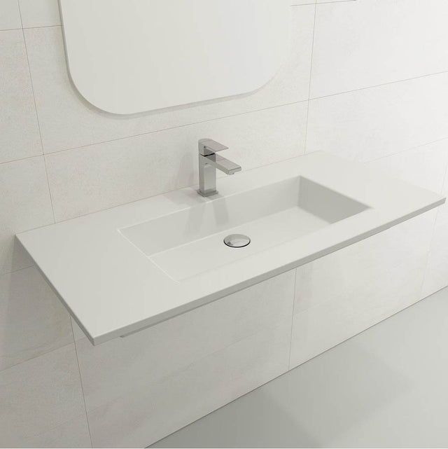 BOCCHI - Ravenna Wall-Mounted Sink Fireclay 40.5 in. 1-Hole with Overflow in Matte White - Matte White