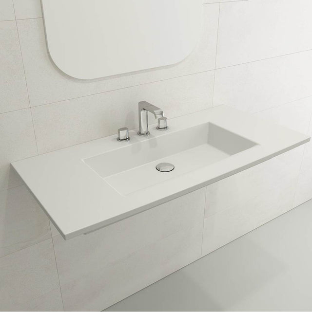 BOCCHI - Ravenna Wall-Mounted Sink Fireclay 40.5 in. 3-Hole with Overflow in Matte White - Matte White