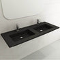 BOCCHI - Ravenna Wall-Mounted Sink Fireclay 48 in. Double Bowl for Two 1-Hole Faucets with Overflows in Matte Black - Matte Black
