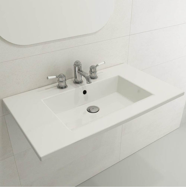 BOCCHI - Ravenna Wall-Mounted Sink Fireclay 32.25 in. 1-Hole with Overflow in White - White