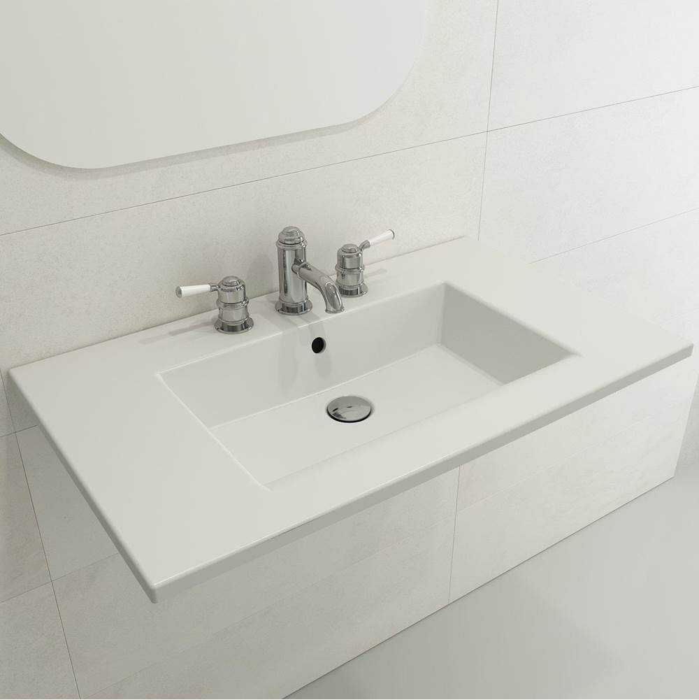 BOCCHI - Ravenna Wall-Mounted Sink Fireclay 32.25 in. 1-Hole with Overflow in Matte White - Matte White