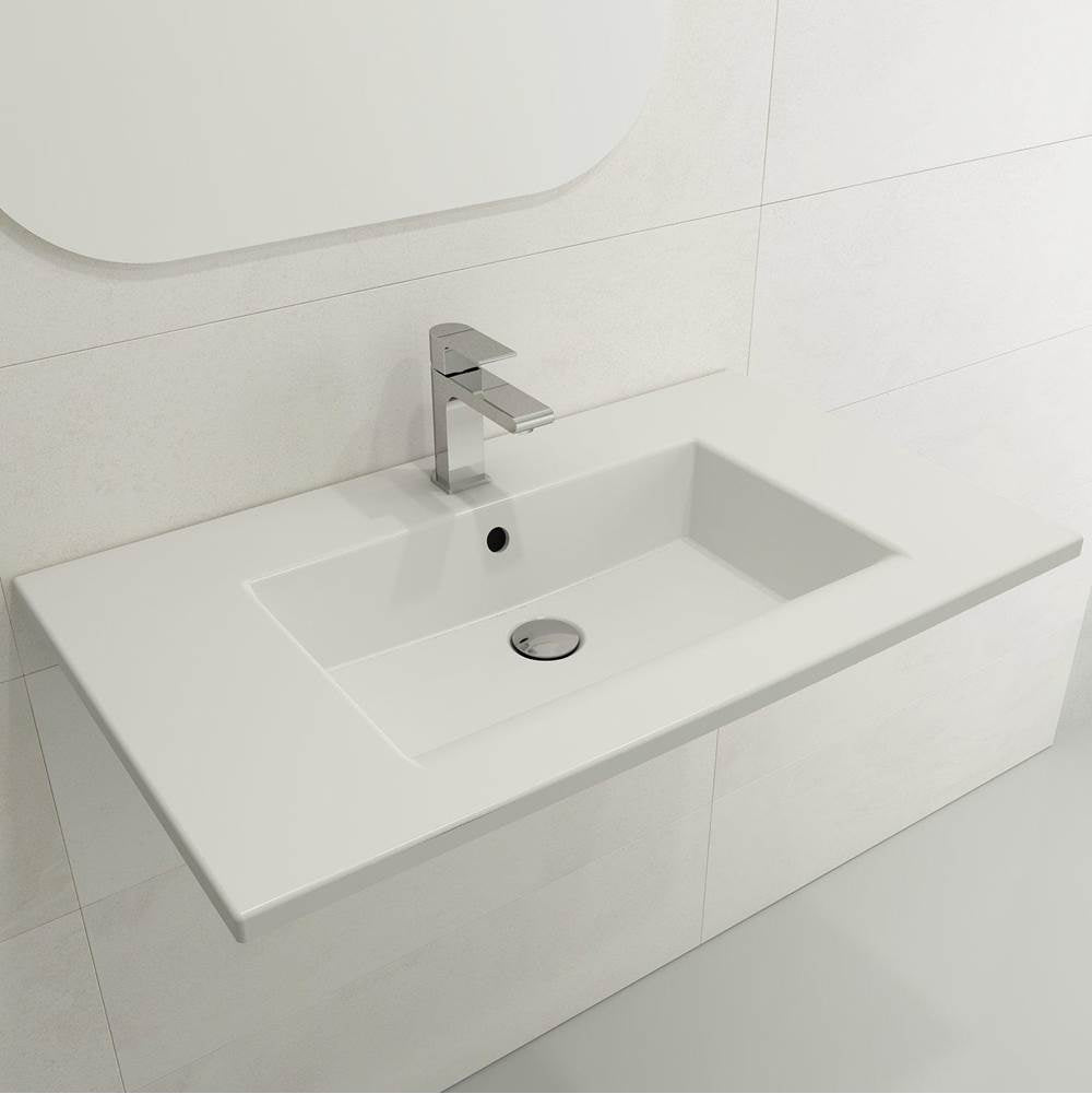 BOCCHI - Ravenna Wall-Mounted Sink Fireclay 32.25 in. 3-Hole with Overflow in Matte White - Matte White