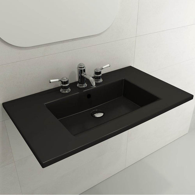 BOCCHI - Ravenna Wall-Mounted Sink Fireclay 32.25 in. 1-Hole with Overflow in Matte Black - Matte Black
