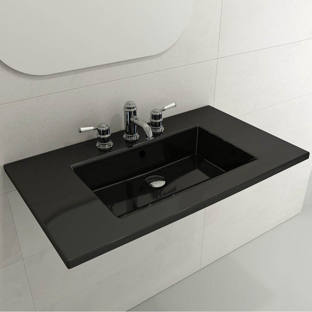 BOCCHI - Ravenna Wall-Mounted Sink Fireclay 32.25 in. 1-Hole with Overflow in Black - Black