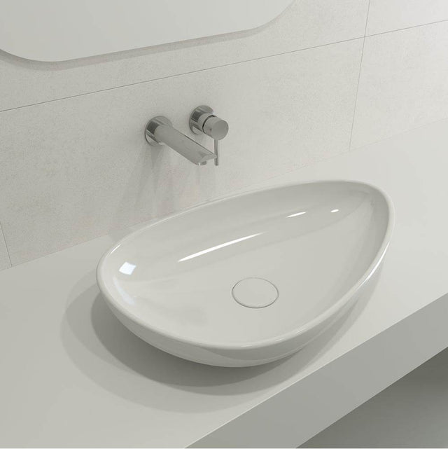 BOCCHI - Etna Vessel Fireclay 23.25 in. with Matching Drain Cover in White - White