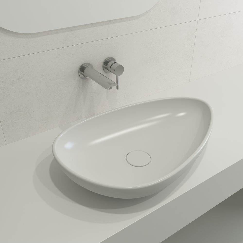 BOCCHI - Etna Vessel Fireclay 23.25 in. with Matching Drain Cover in Matte White - Matte White