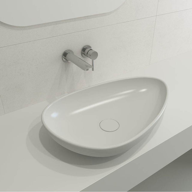 BOCCHI - Etna Vessel Fireclay 23.25 in. with Matching Drain Cover in Matte White - Matte White