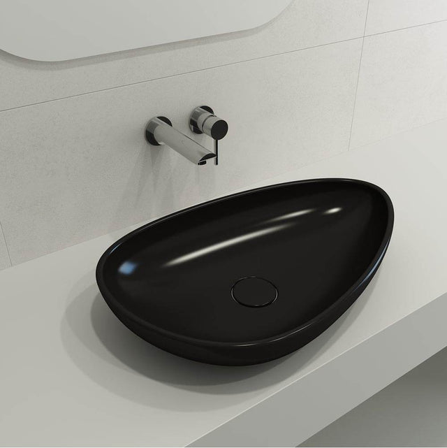 BOCCHI - Etna Vessel Fireclay 23.25 in. with Matching Drain Cover in Matte Black - Matte Black