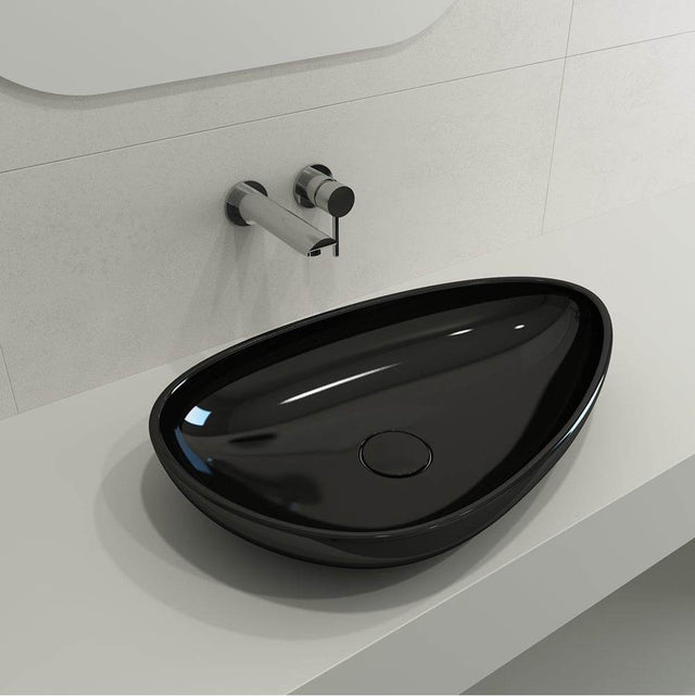 BOCCHI - Etna Vessel Fireclay 23.25 in. with Matching Drain Cover in Black - Black