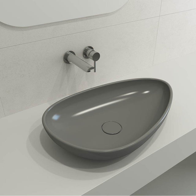 BOCCHI - Etna Vessel Fireclay 23.25 in. with Matching Drain Cover in Matte Gray - Matte Gray