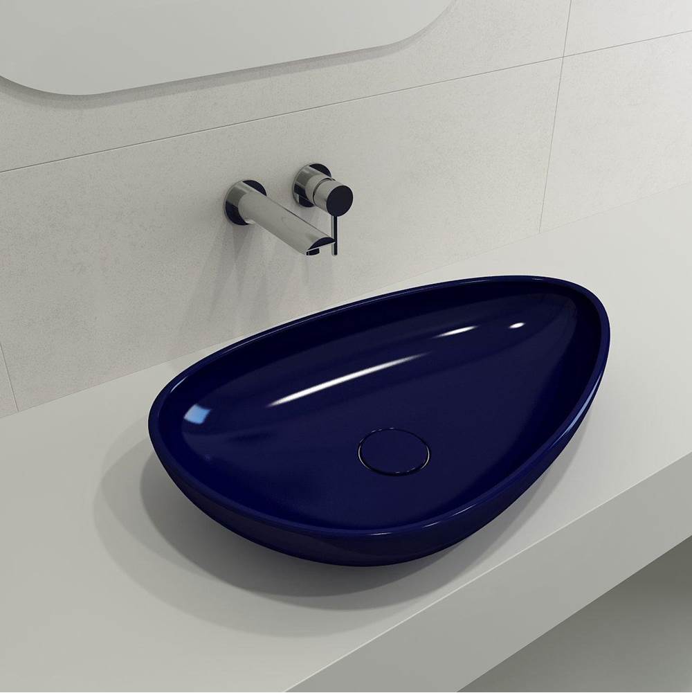 BOCCHI - Etna Vessel Fireclay 23.25 in. with Matching Drain Cover in Sapphire Blue - Sapphire Blue