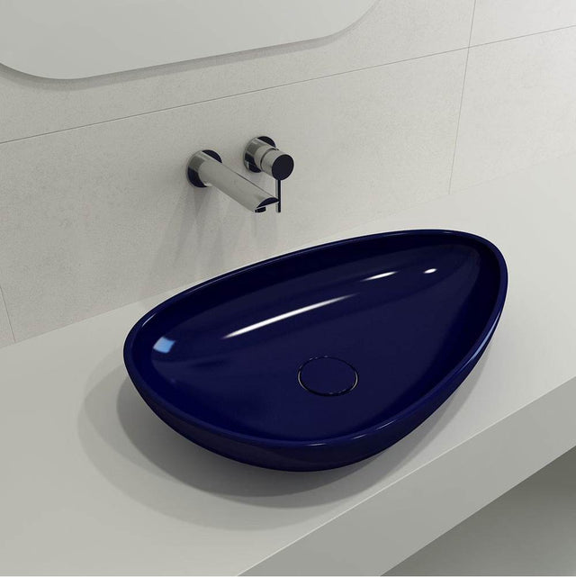 BOCCHI - Etna Vessel Fireclay 23.25 in. with Matching Drain Cover in Sapphire Blue - Sapphire Blue