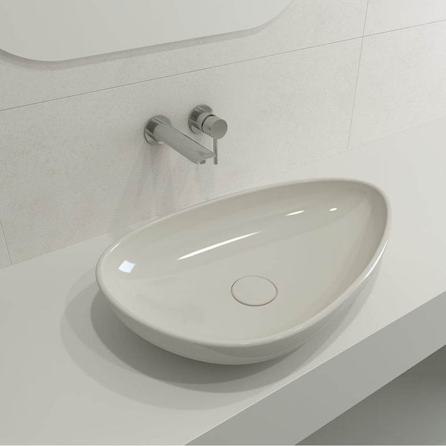 BOCCHI - Etna Vessel Fireclay 23.25 in. with Matching Drain Cover in Biscuit - Biscuit