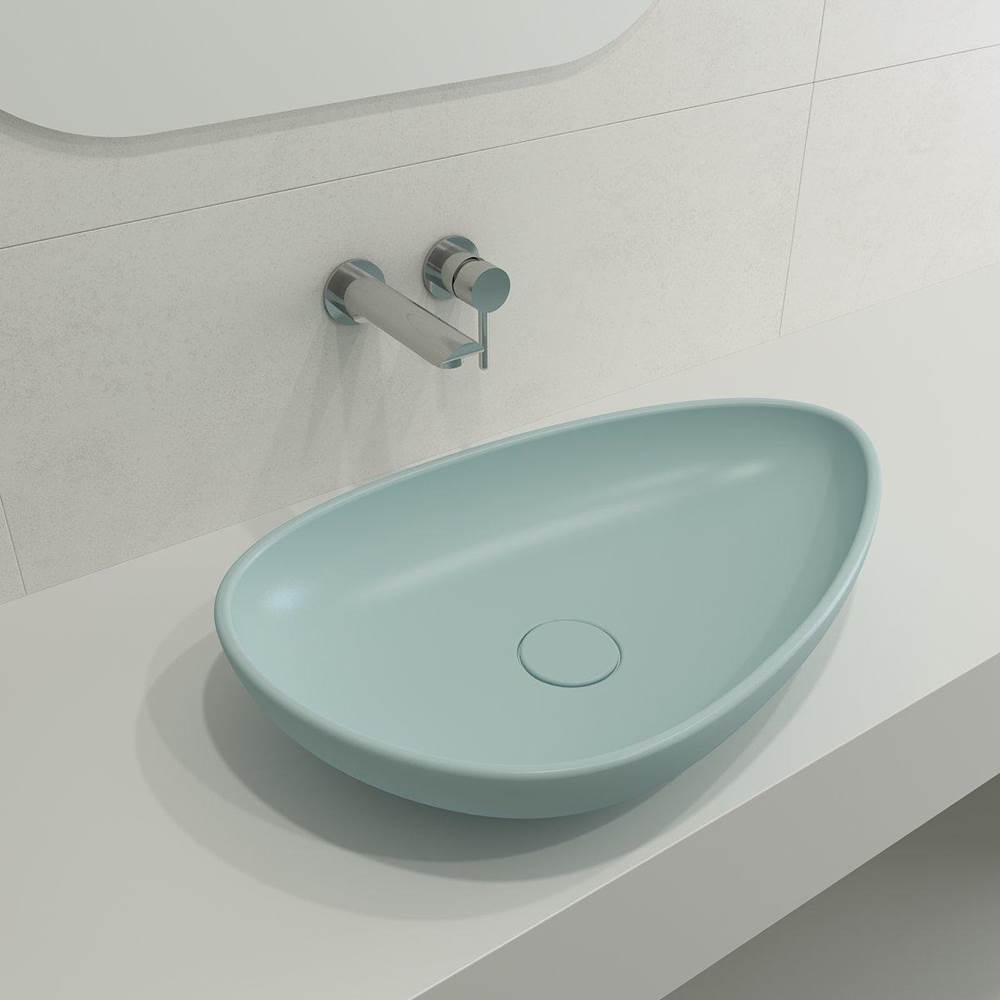 BOCCHI - Etna Vessel Fireclay 23.25 in. with Matching Drain Cover in Matte Ice Blue - Matte Ice Blue