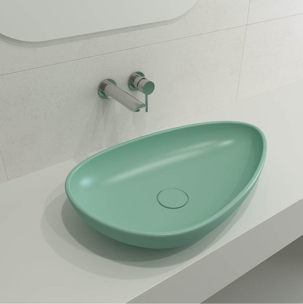 BOCCHI - Etna Vessel Fireclay 23.25 in. with Matching Drain Cover in Matte Mint Green - Matte Mint Green
