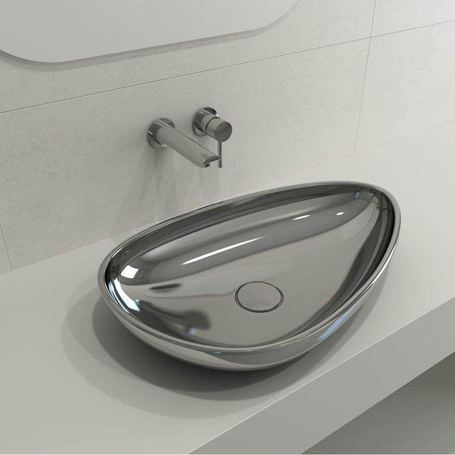 BOCCHI - Etna Vessel Fireclay 23.25 in. with Matching Drain Cover in Platinum - Platinum