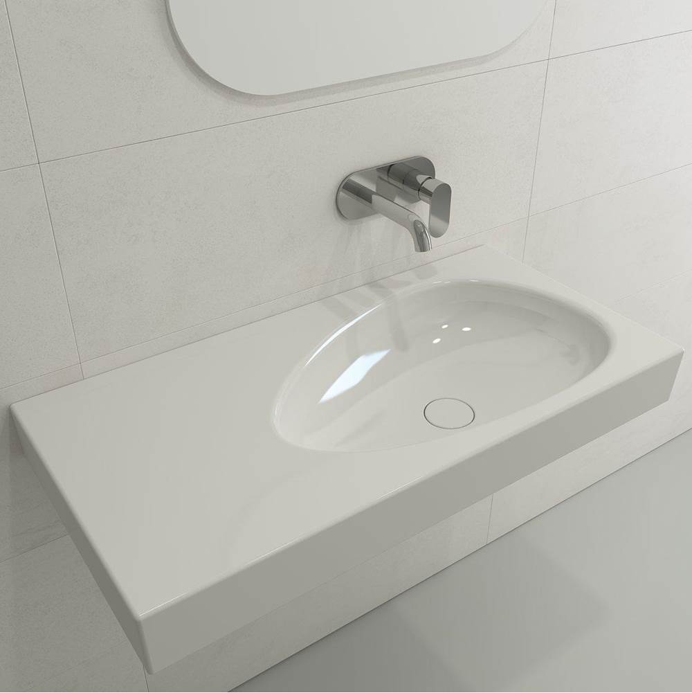 BOCCHI - Etna Wall-Mounted Sink Fireclay 35.5 in. with Matching Drain Cover in White - White