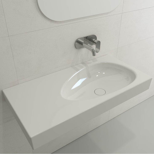 BOCCHI - Etna Wall-Mounted Sink Fireclay 35.5 in. with Matching Drain Cover in White - White
