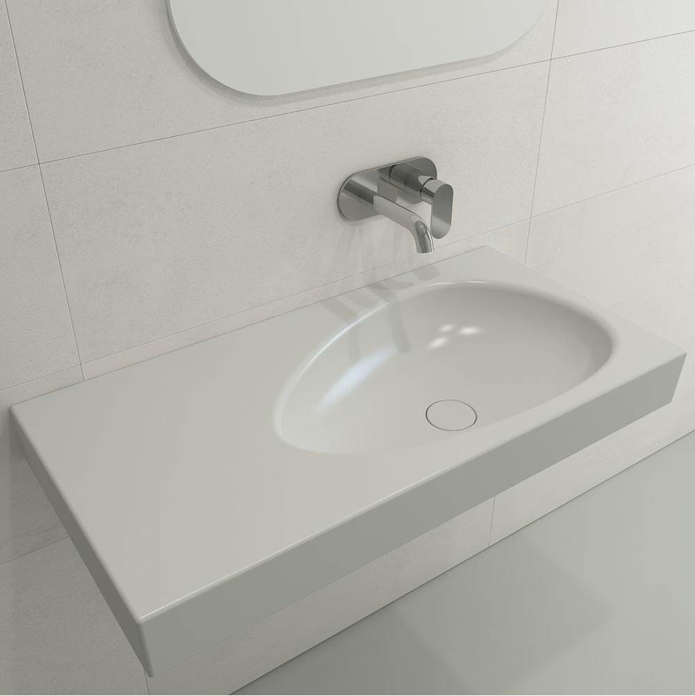 BOCCHI - Etna Wall-Mounted Sink Fireclay 35.5 in. with Matching Drain Cover in Matte White - Matte White