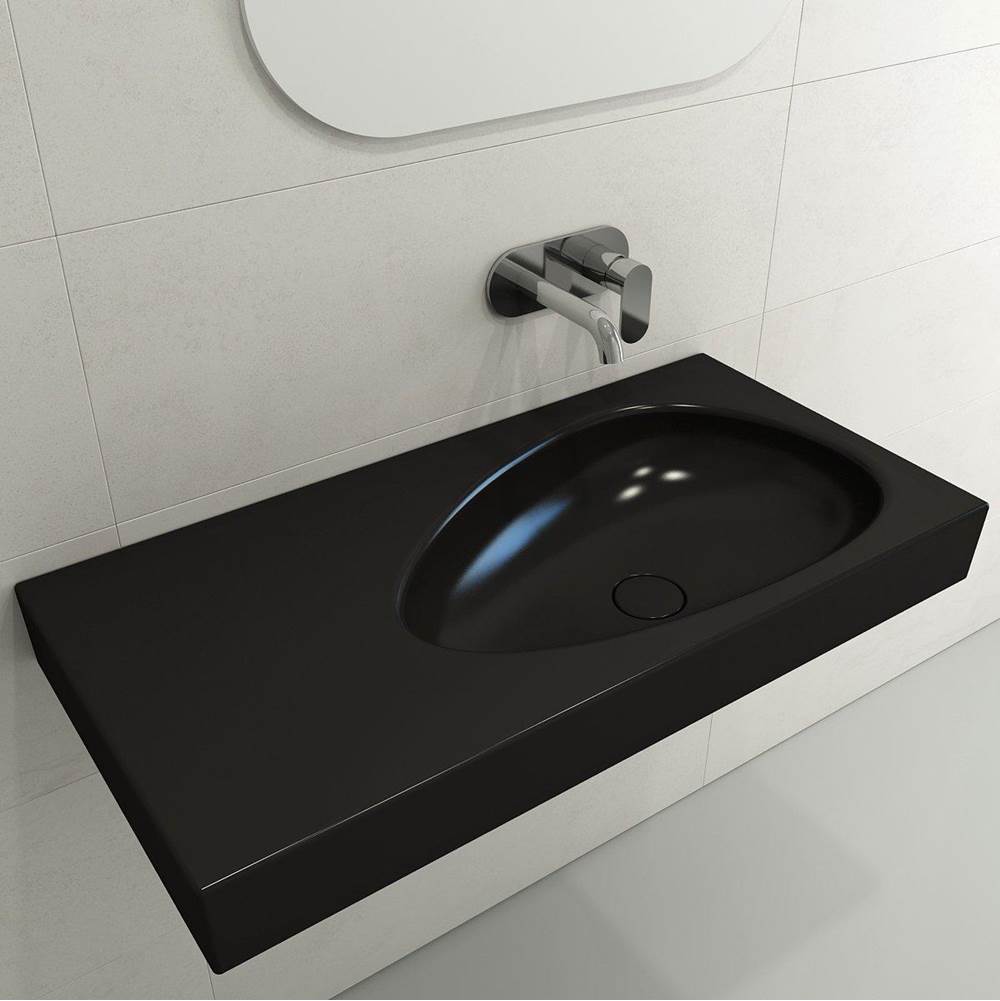 BOCCHI - Etna Wall-Mounted Sink Fireclay 35.5 in. with Matching Drain Cover in Matte Black - Matte Black