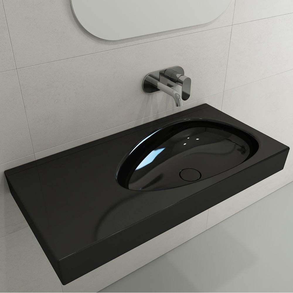 BOCCHI - Etna Wall-Mounted Sink Fireclay 35.5 in. with Matching Drain Cover in Black - Black