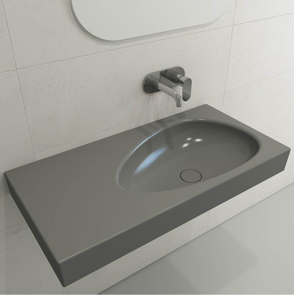 BOCCHI - Etna Wall-Mounted Sink Fireclay 35.5 in. with Matching Drain Cover in Matte Gray - Matte Gray