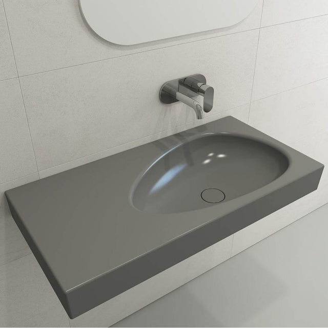 BOCCHI - Etna Wall-Mounted Sink Fireclay 35.5 in. with Matching Drain Cover in Matte Gray - Matte Gray