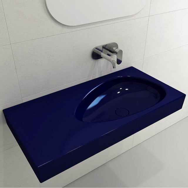 BOCCHI - Etna Wall-Mounted Sink Fireclay 35.5 in. with Matching Drain Cover in Sapphire Blue - Sapphire Blue