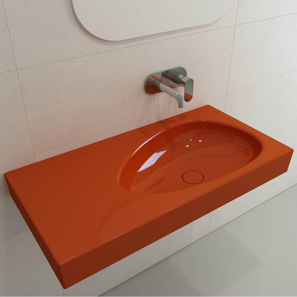 BOCCHI - Etna Wall-Mounted Sink Fireclay 35.5 in. with Matching Drain Cover in Orange - Orange