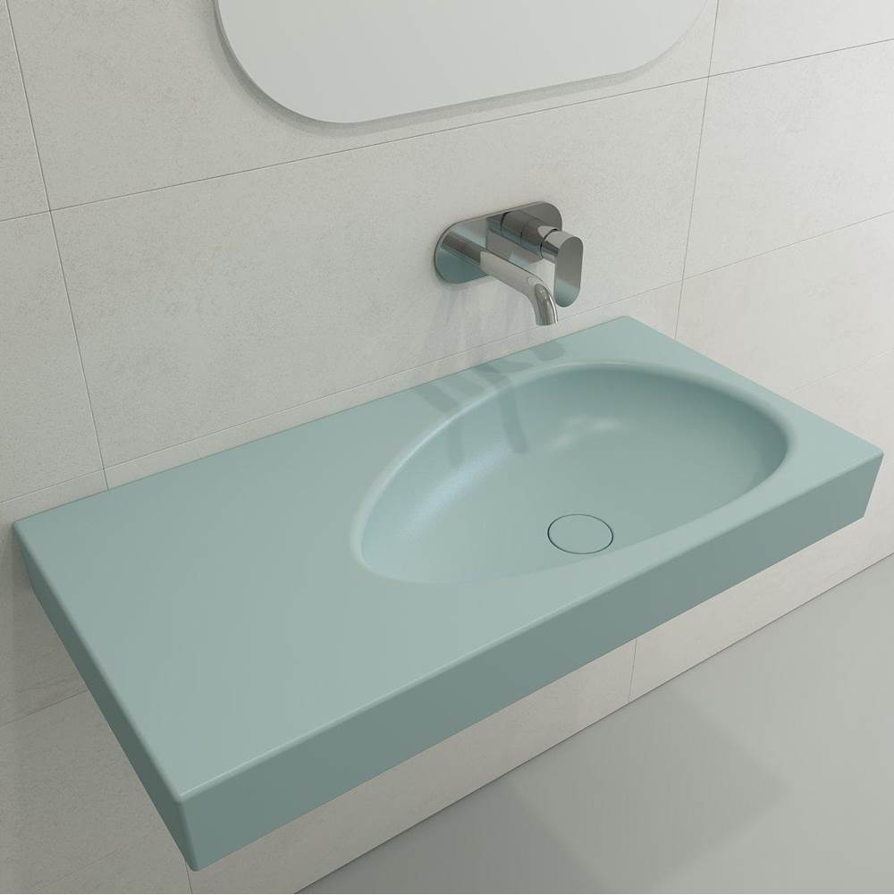 BOCCHI - Etna Wall-Mounted Sink Fireclay 35.5 in. with Matching Drain Cover in Matte Ice Blue - Matte Ice Blue