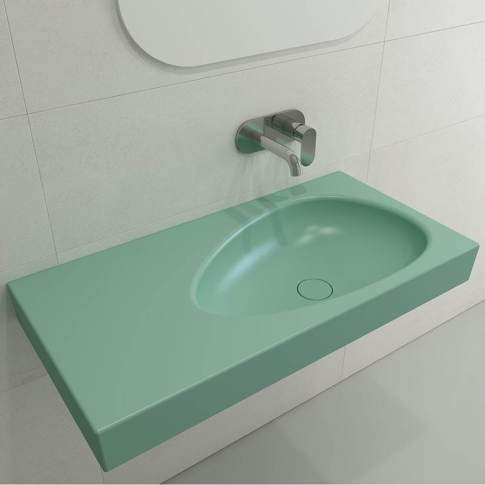 BOCCHI - Etna Wall-Mounted Sink Fireclay 35.5 in. with Matching Drain Cover in Matte Mint Green - Matte Mint Green